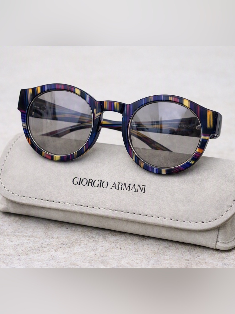 GIORGIO ARMANI Made in Italy Round Sunglasses AR 8036-H Striped Frame Case